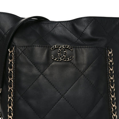 Chanel Calfskin Quilted Chain Flat Tote Black 8 of 10