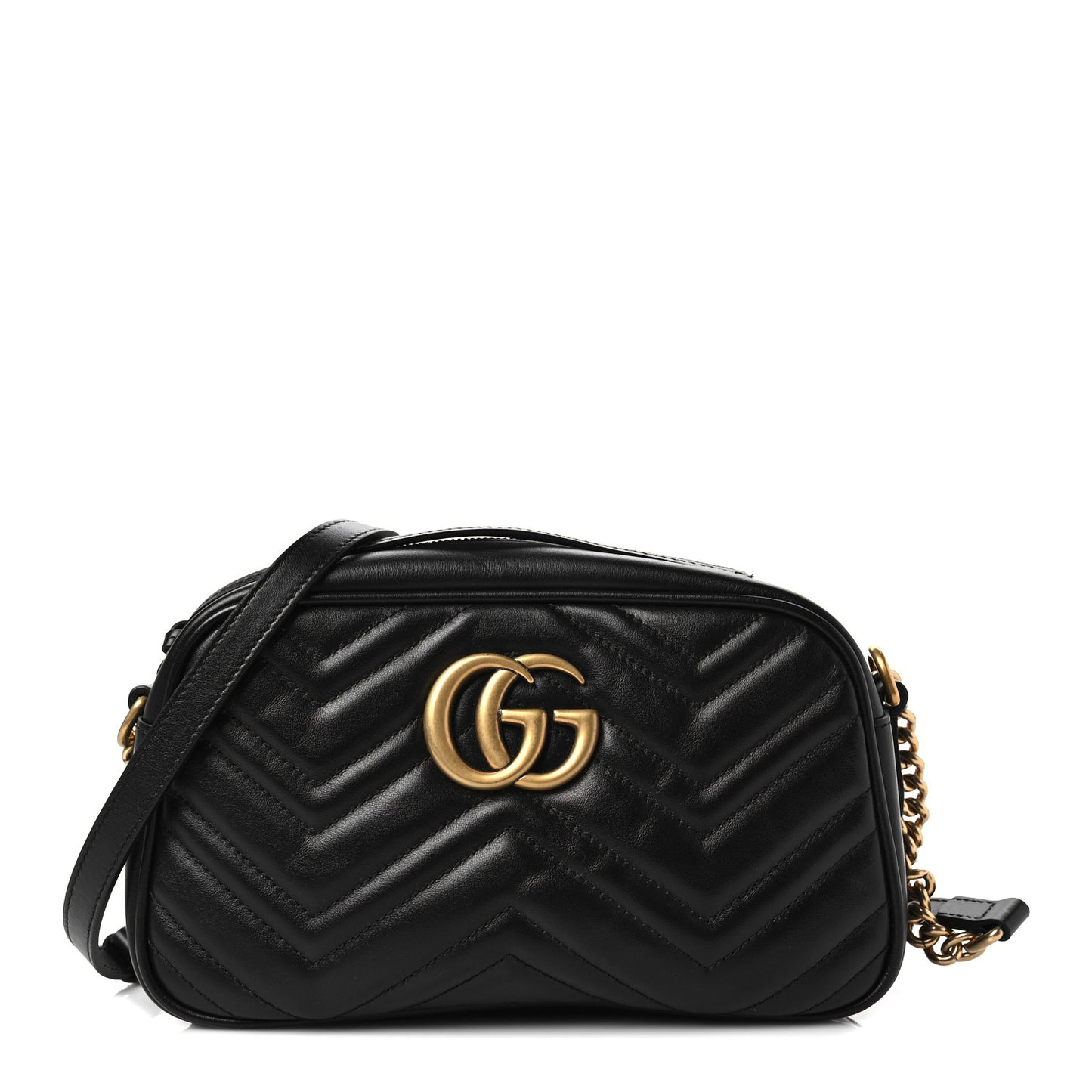 Calfskin Matelasse Small GG Marmont Chain Shoulder Bag Black