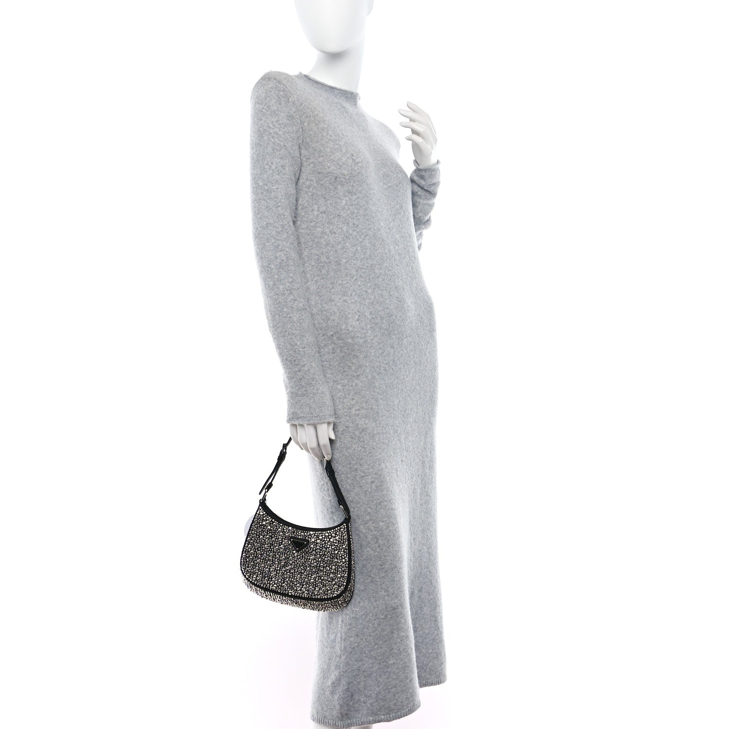 Prada Satin Crystal Cleo Adjustable Strap Shoulder Bag Metal 2 of 8