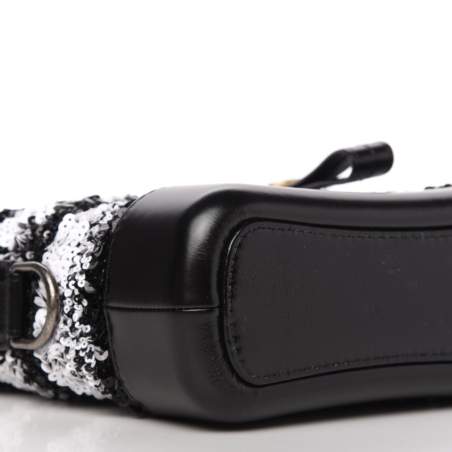 Sequin Calfskin Small Gabrielle Hobo Black White