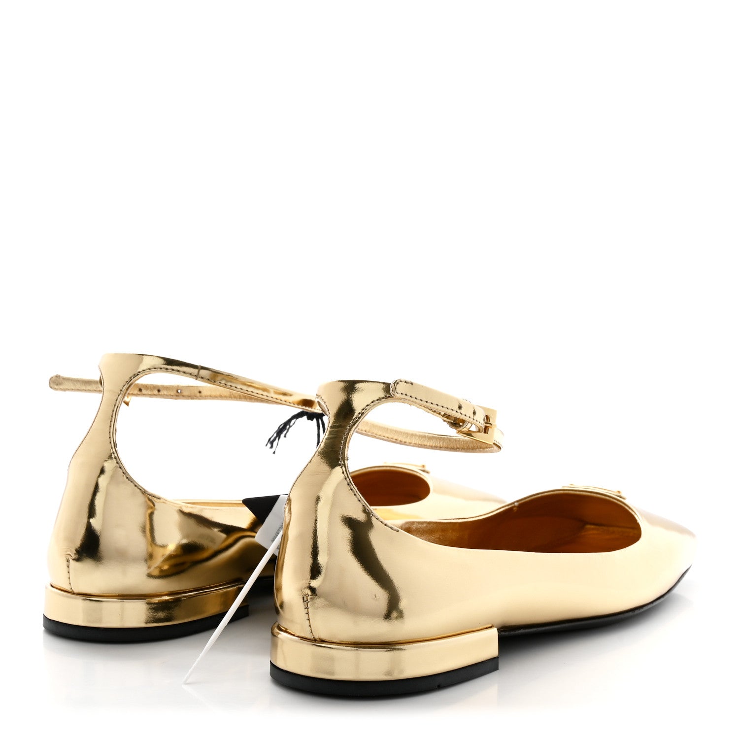 Prada Metallic Calfskin Metal Triangle Logo Ankle Strap Ballerinas 37 Platino 4 of 13