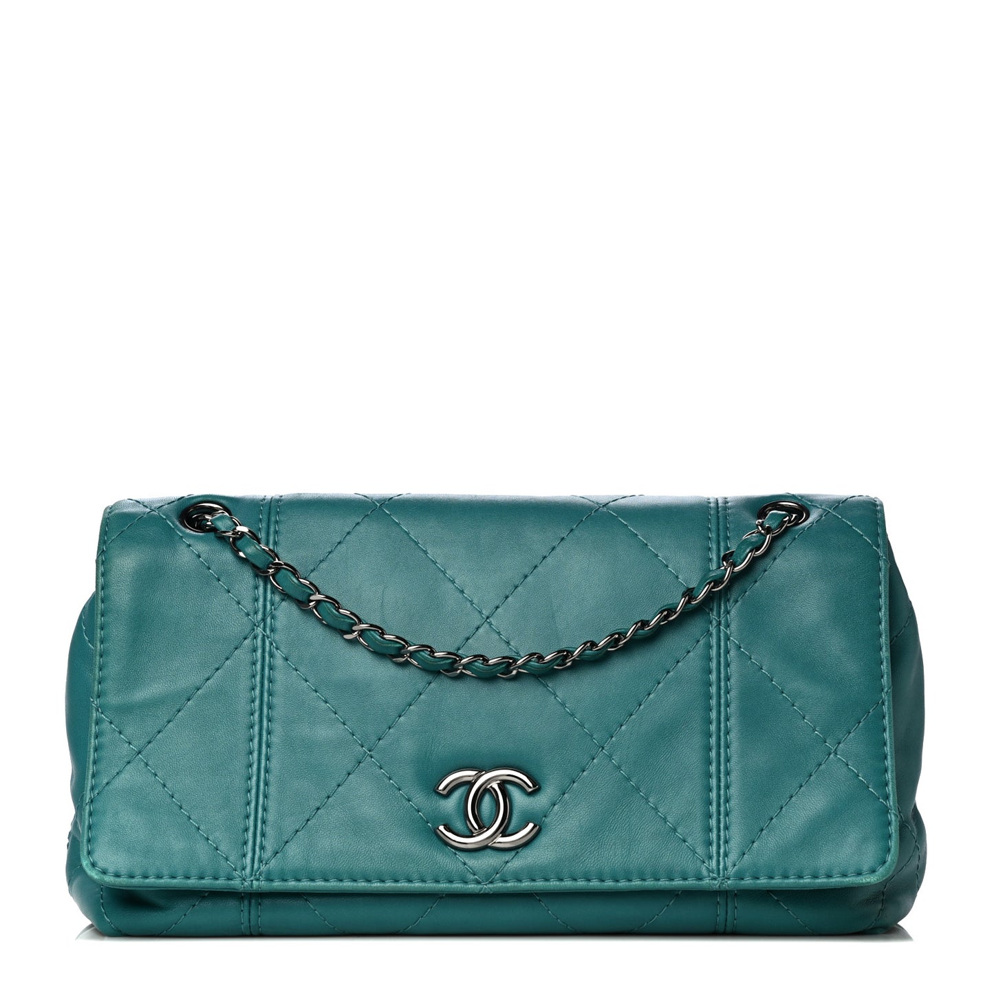 Lambskin Quilted Large Soft Touch Flap Green
