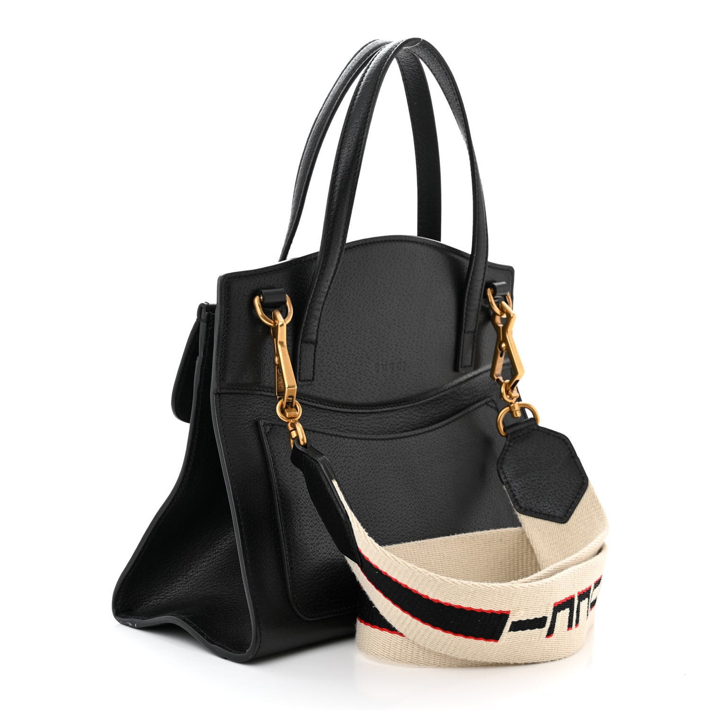 Grained Calfskin Web Crystal Butterfly Stripe Medium Totem Top Handle Bag Black