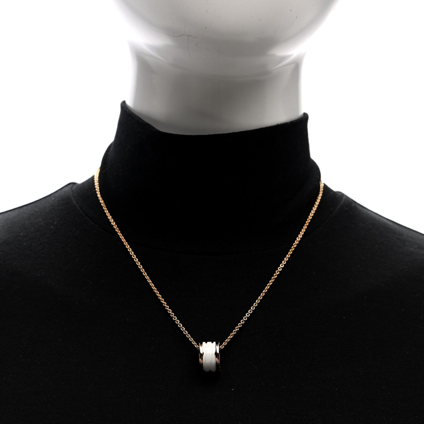18K Rose Gold White Ceramic B.Zero1 Pendant Necklace