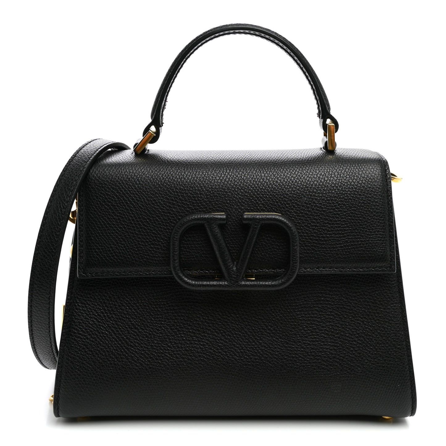 Grainy Calfskin Small VSling Top Handle Bag Black