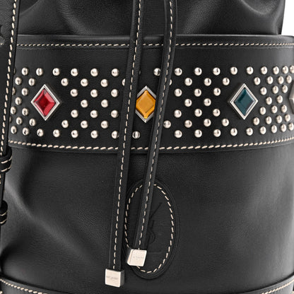 Saint Laurent Smooth Calfskin Studded Small Bahia Drawstring Bucket Bag Black Multicolor 9 of 16