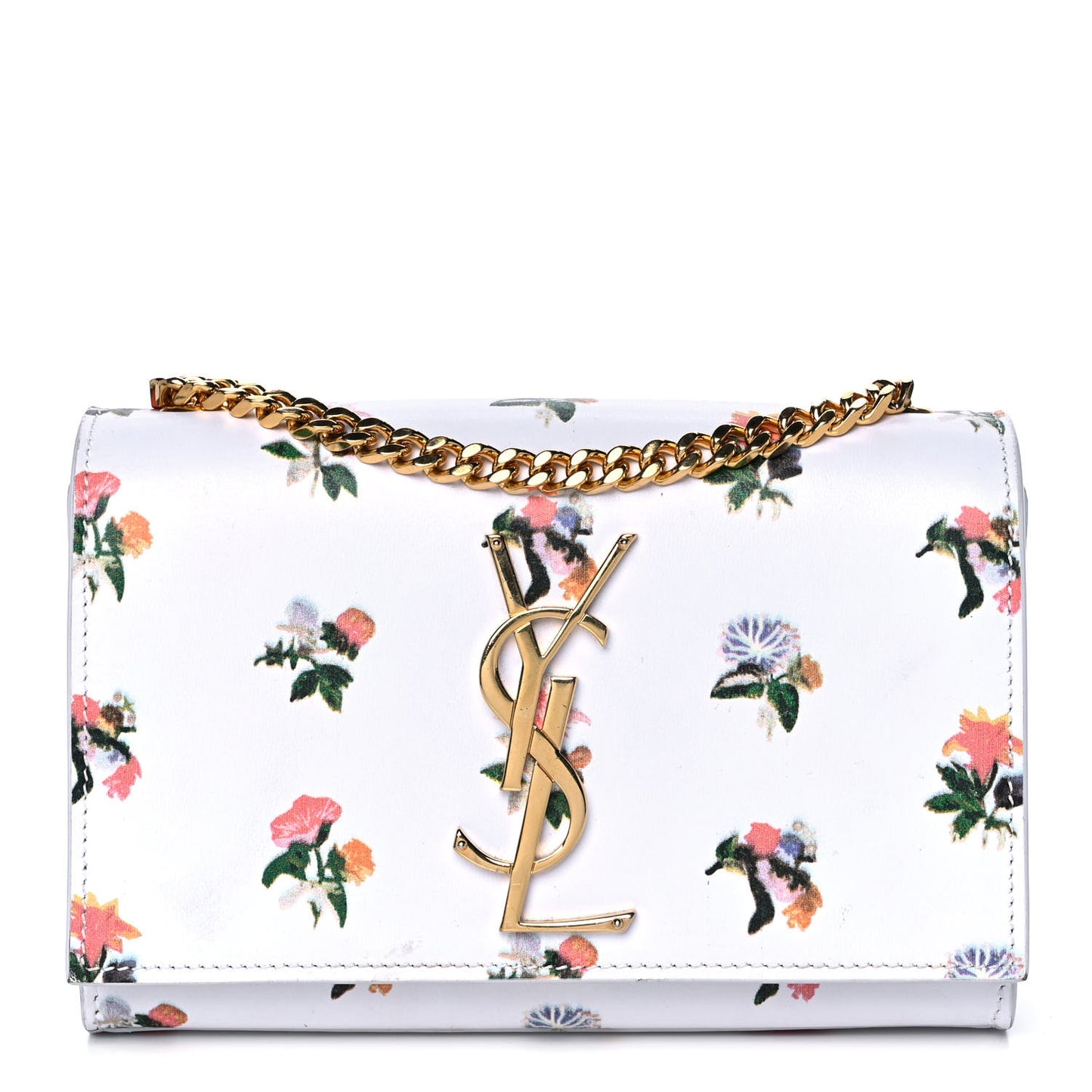 Calfskin Prairie Flower Printed Small Classic Monogram Kate Satchel White