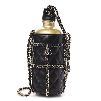 Chanel Lambskin Quilted CC To Drink Water Bottle Black Gold 1 of 8