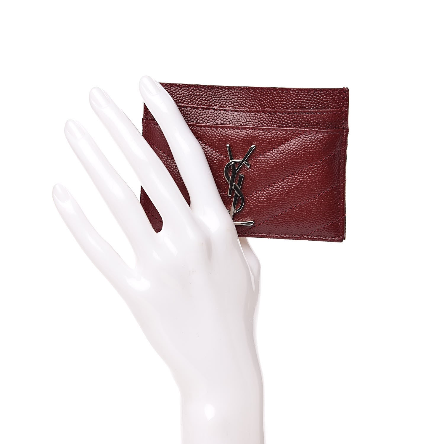 Saint Laurent Grain De Poudre Matelasse Chevron Monogram Credit Card Case Palissandre 2 of 7