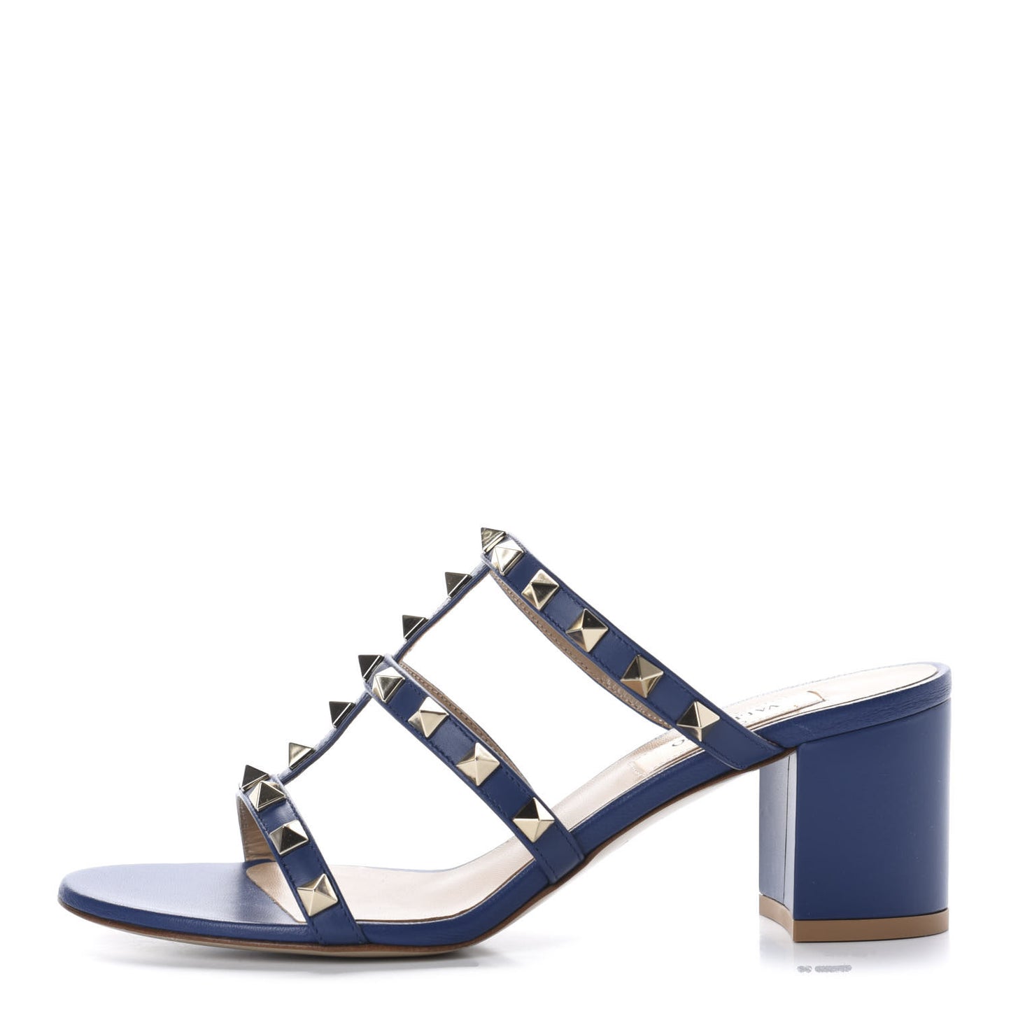 Calfskin Rockstud 60mm Caged Slide Sandals 36 Light Ocean