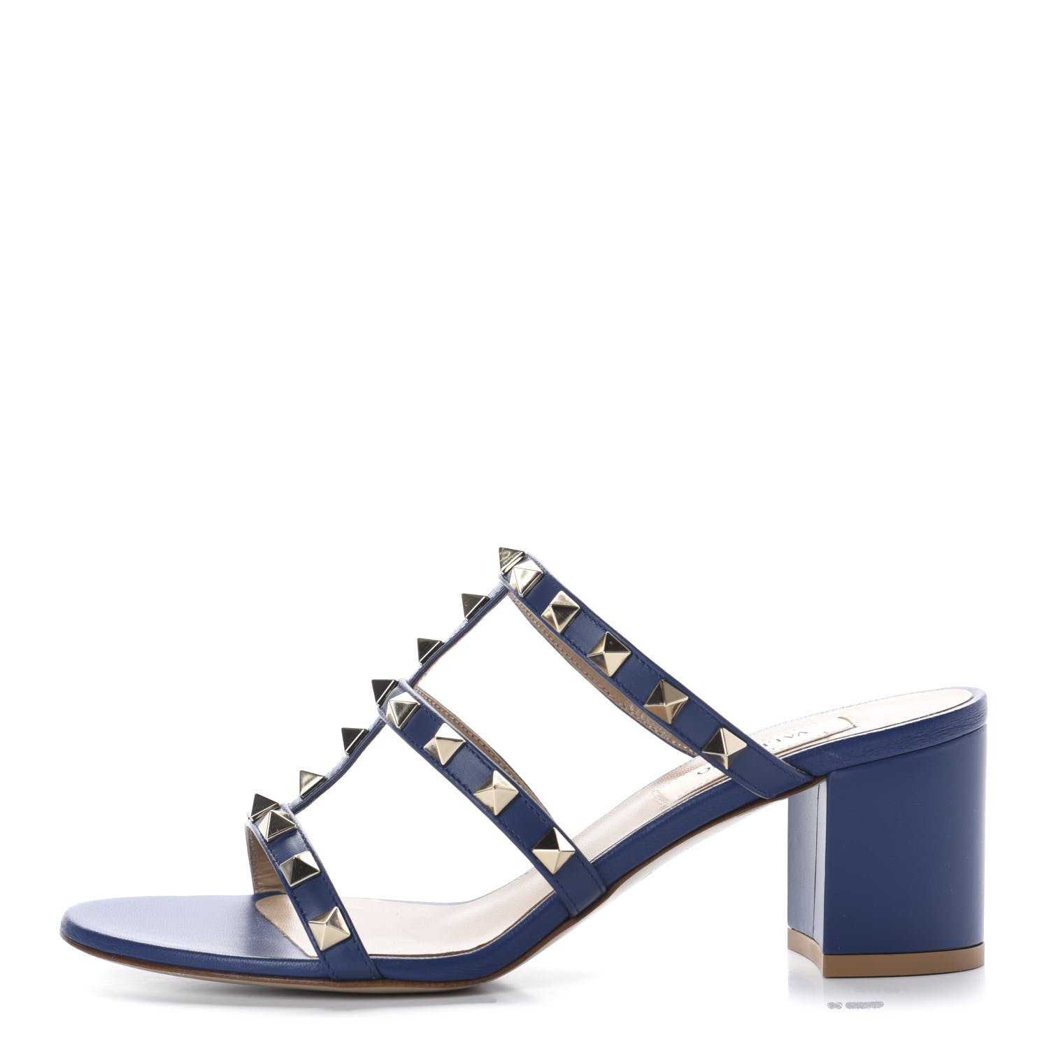Valentino Garavani Calfskin Rockstud 60mm Caged Slide Sandals 36 Light Ocean 1 of 10