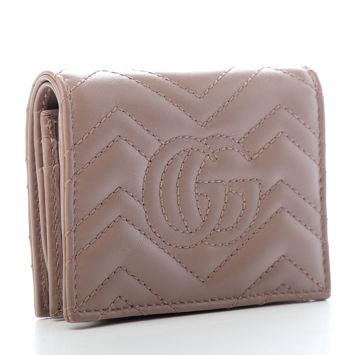Gucci Calfskin Matelasse GG Marmont Card Case Wallet Porcelain Rose 3 of 6