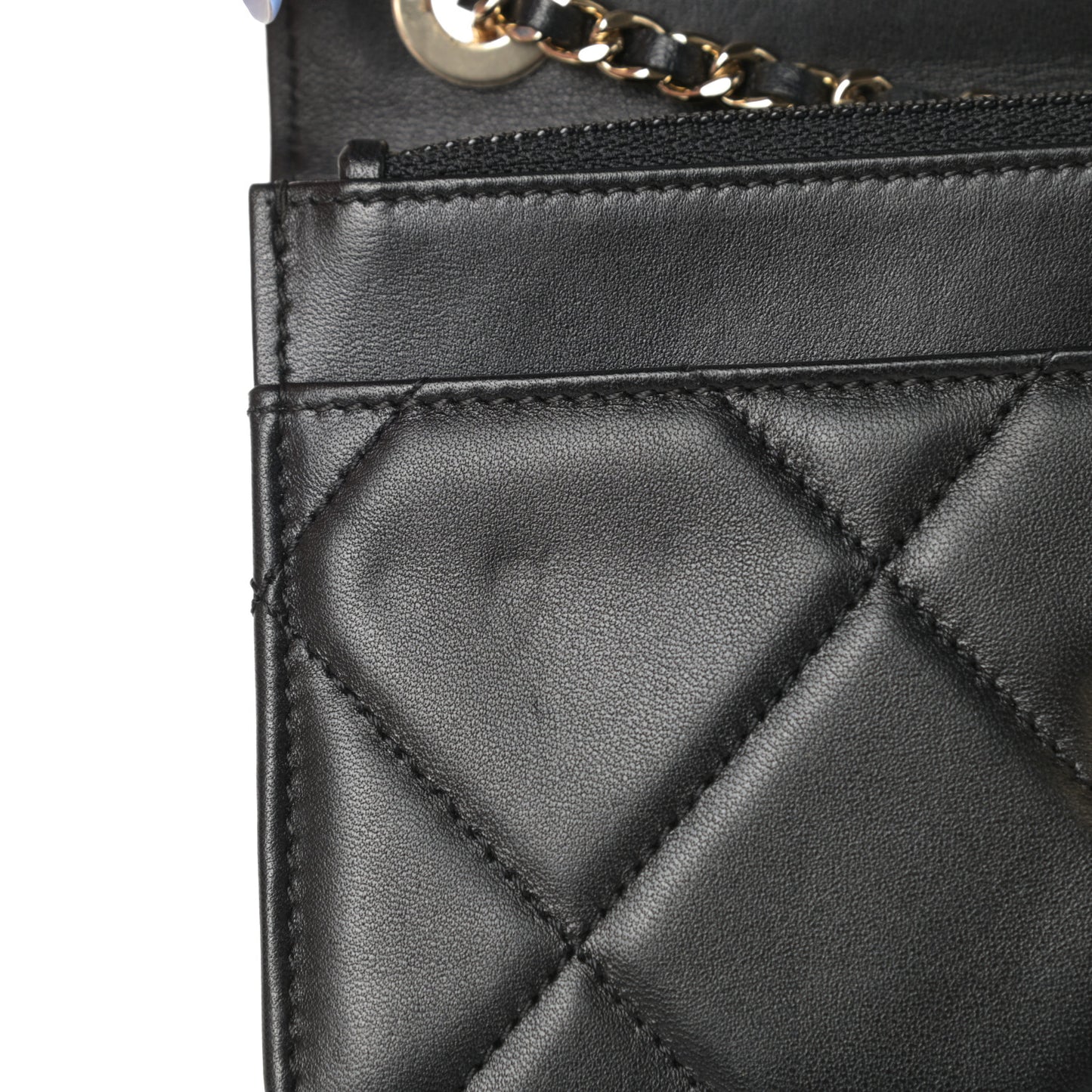 Lambskin Quilted Trendy CC Wallet On Chain WOC Black