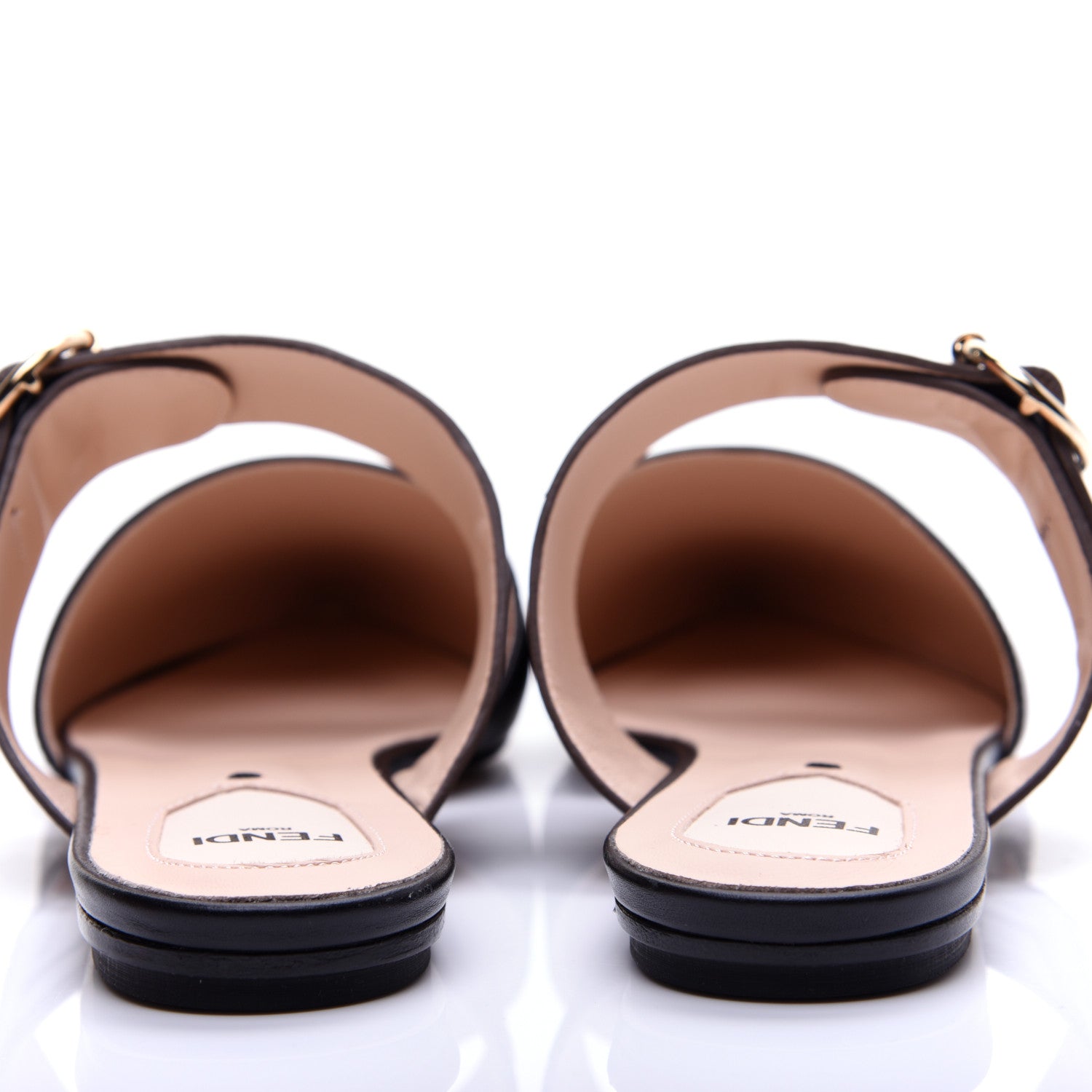Fendi Vitello FF Embossed Buckle Flat Mules 38 Maya Black 5 of 14