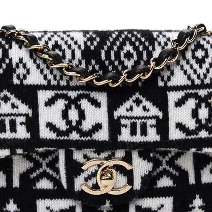 Chanel Cashmere Knit Coco Neige Flap Black White 10 of 10