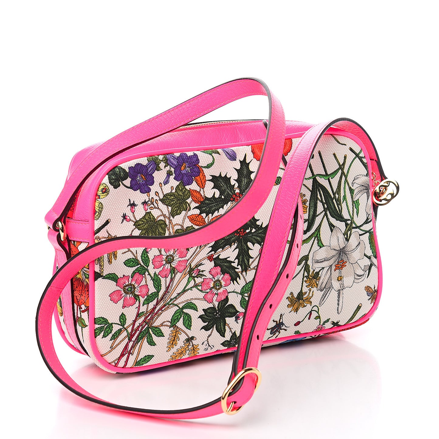 Canvas Flora Floral Shoulder Bag White Fuchsia Fluo