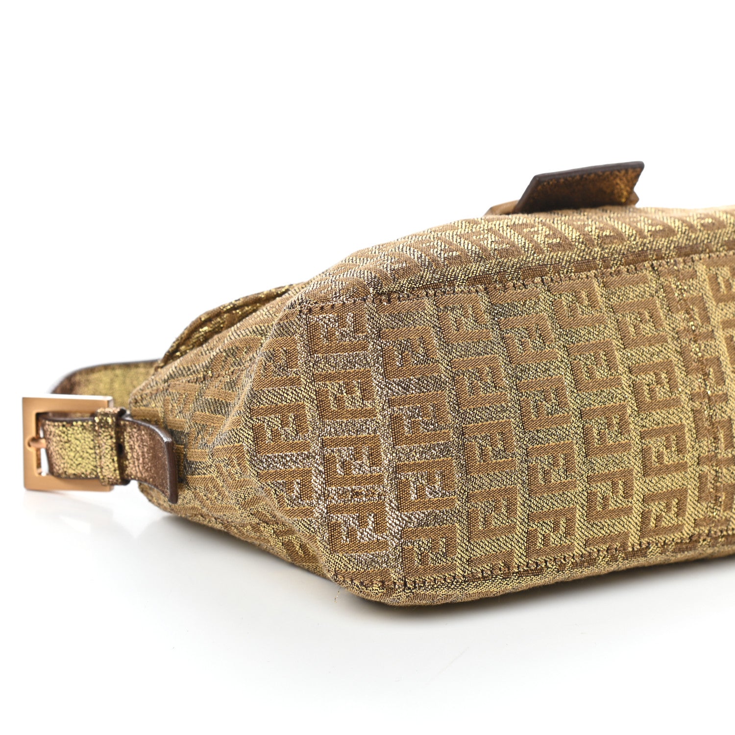 Fendi Metallic Jacquard Zucchino Suede Baguette Peltro Argento Sabbia 8 of 13