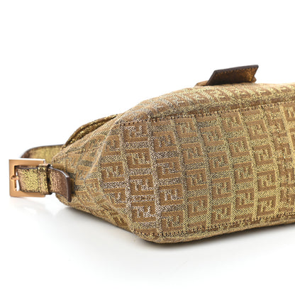 Fendi Metallic Jacquard Zucchino Suede Baguette Peltro Argento Sabbia 8 of 13