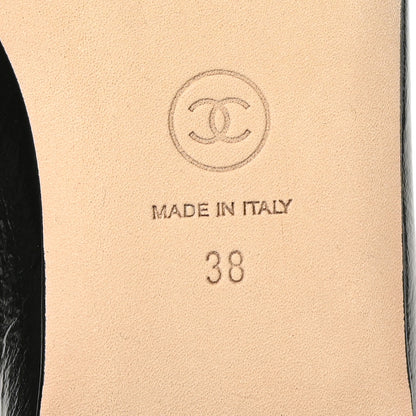 Chanel Lambskin Patent Calfskin Cap Toe Ankle Chain Ballerina Flats 38 Black 8 of 8