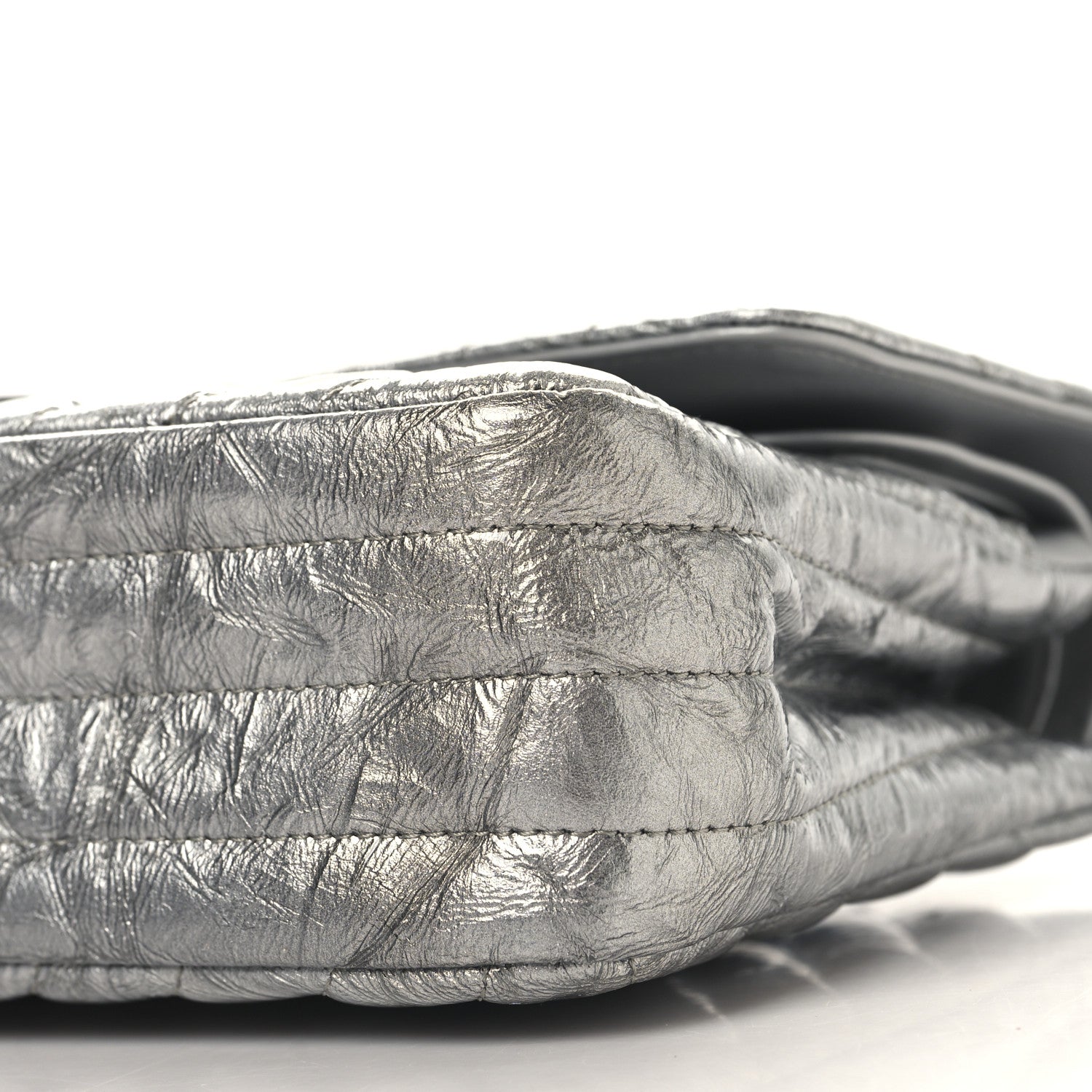 Chanel Metallic Patent Crumpled Calfskin Chevron Quilted Medium Double Flap Silver 10 of 10
