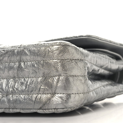 Chanel Metallic Patent Crumpled Calfskin Chevron Quilted Medium Double Flap Silver 10 of 10