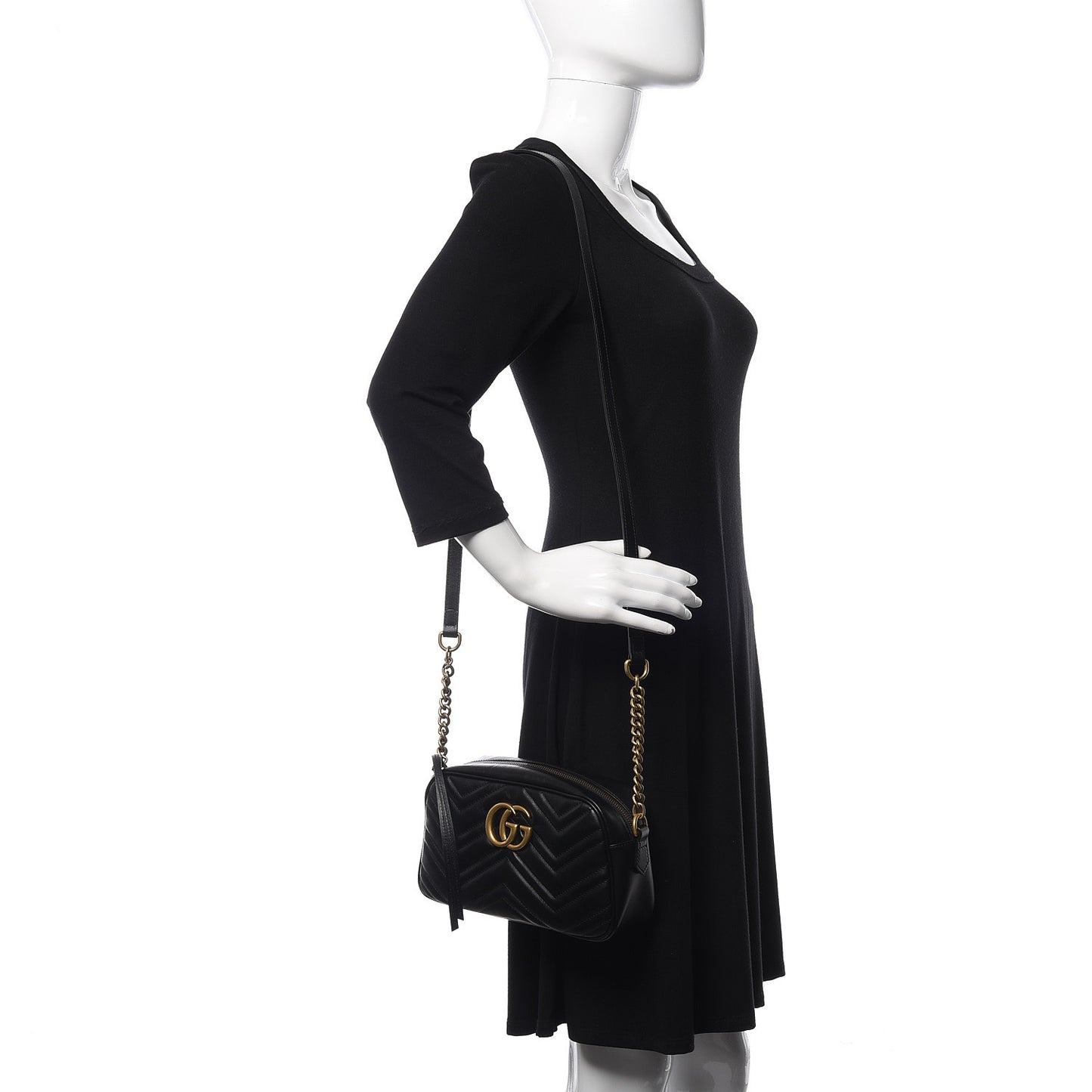 Calfskin Matelasse Small GG Marmont Chain Shoulder Bag Black