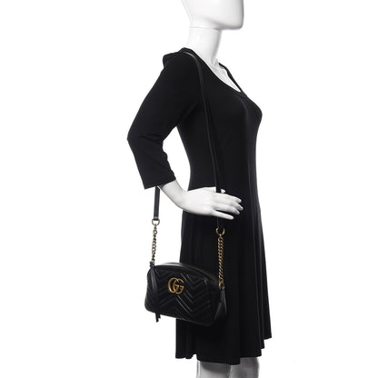 Gucci Calfskin Matelasse Small GG Marmont Chain Shoulder Bag Black 2 of 13