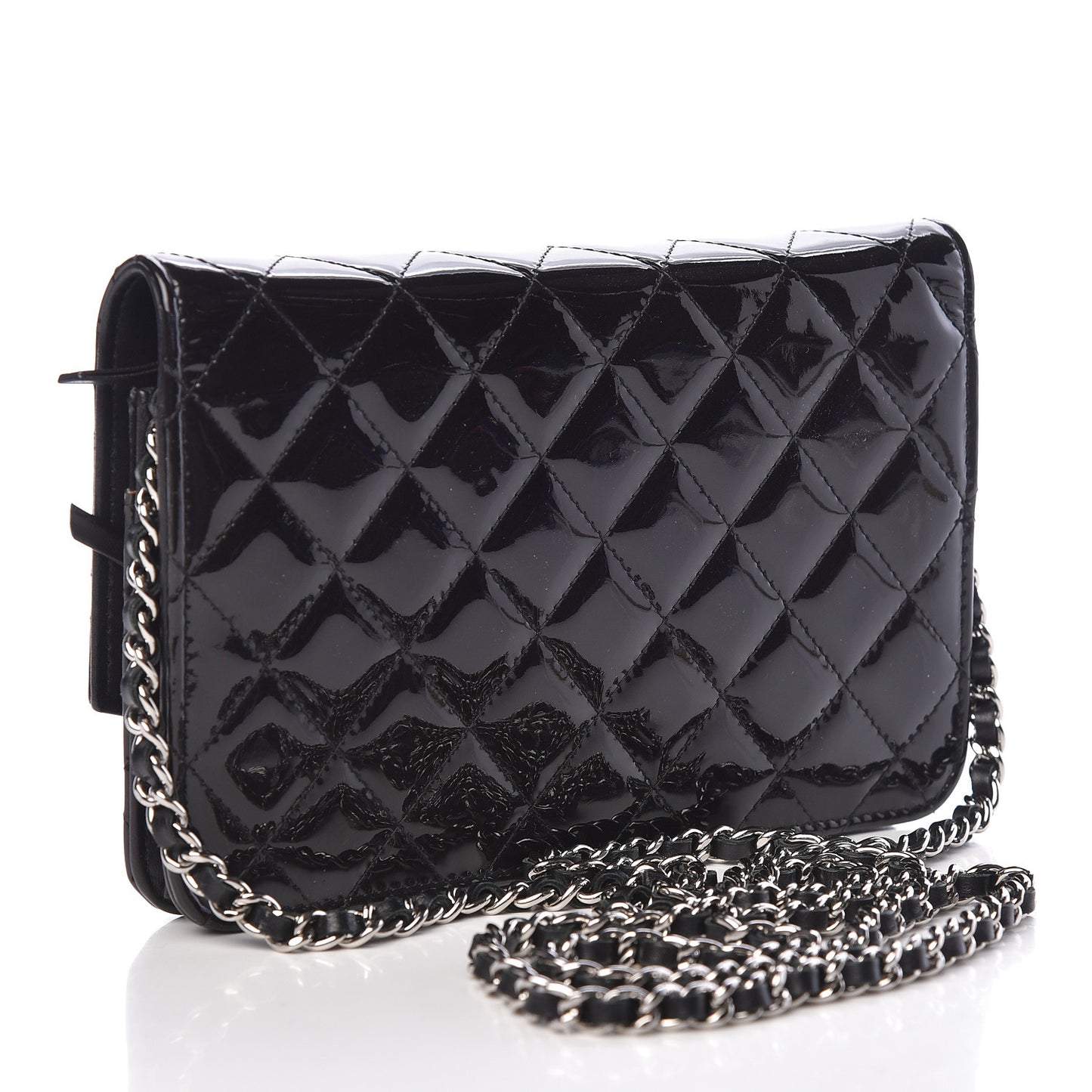 Patent Quilted Brilliant Wallet On Chain WOC Black