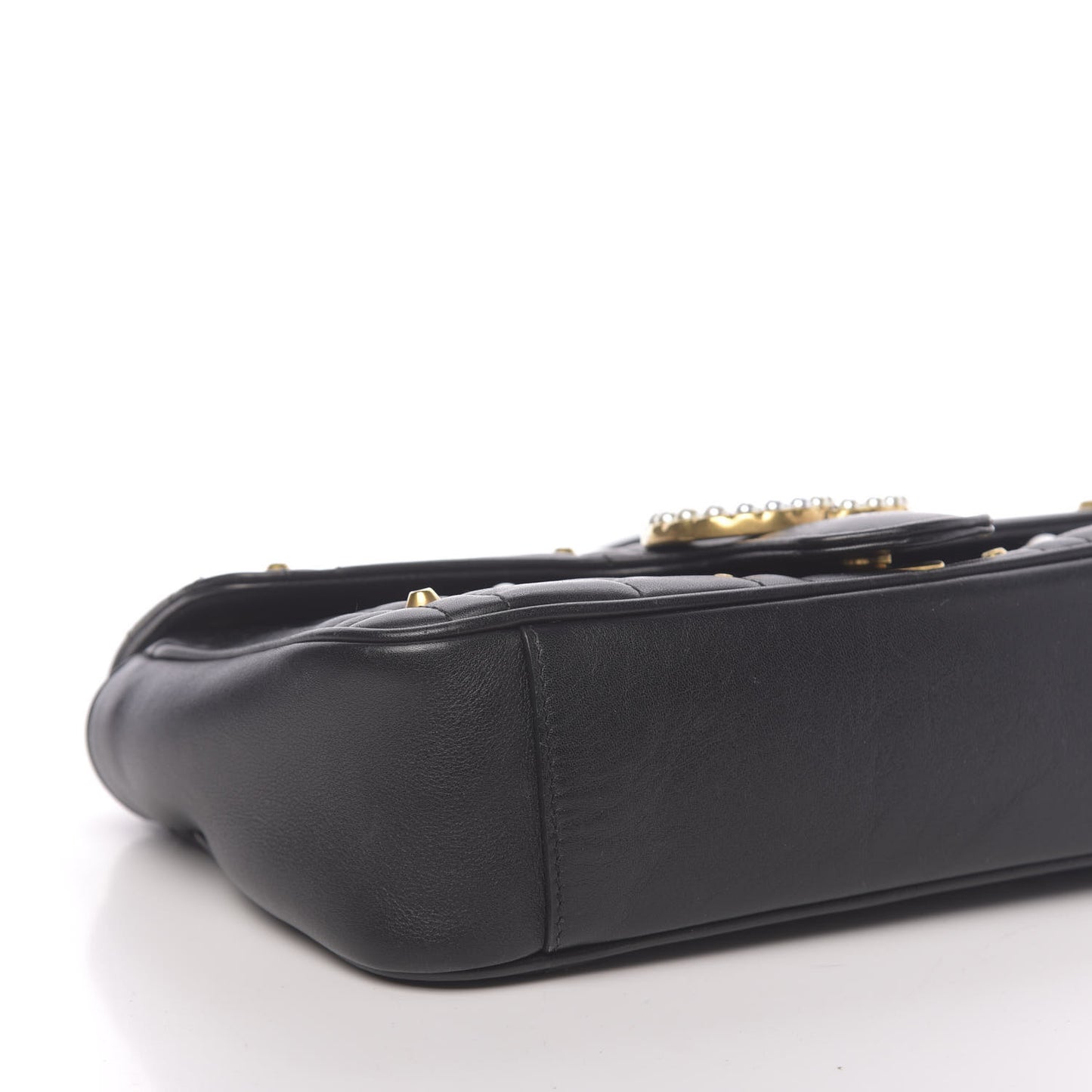 Calfskin Matelasse Studded Small Pearly GG Marmont Shoulder Bag Black