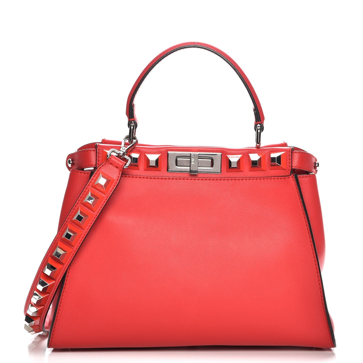 Vitello Seta Studded Medium Peekaboo Iconic Satchel Fiamma