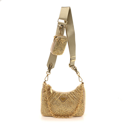 Prada Satin Crystal Re-Edition 2005 Shoulder Bag Platino 1 of 10