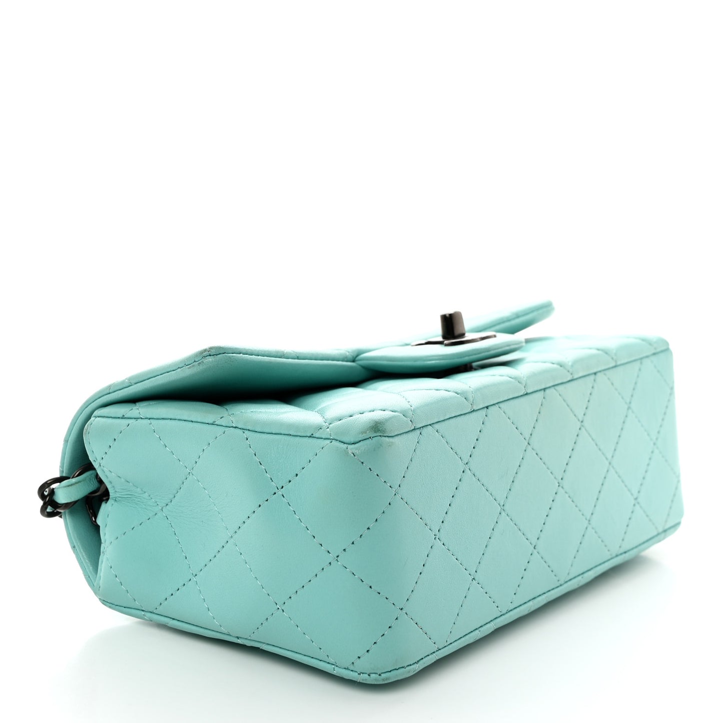Lambskin Quilted Mini Rectangular Flap Turquoise
