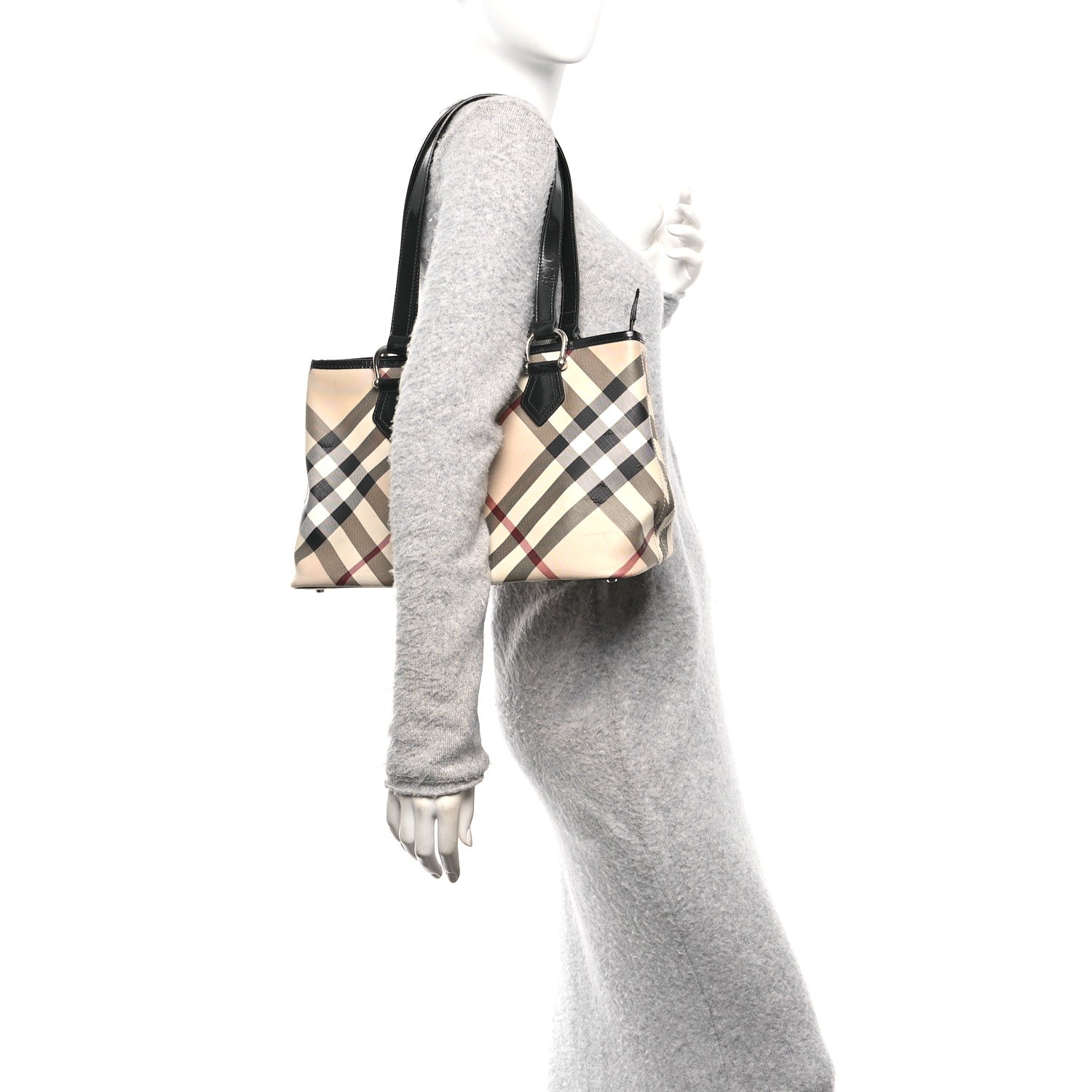 Burberry Metallic Calfskin Nova Check Small Nickie Tote Black