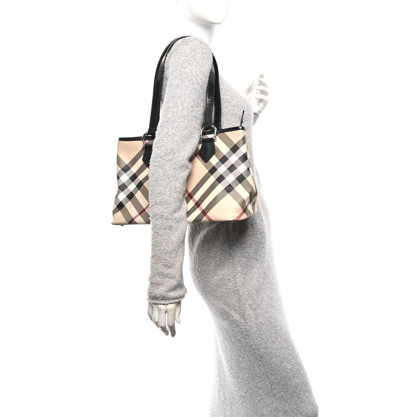 Metallic Calfskin Nova Check Small Nickie Tote Black