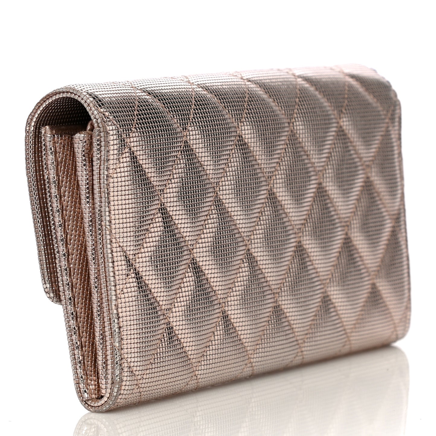 Metallic Calfskin Quilted Pixel Effect Large Flap Wallet Pink