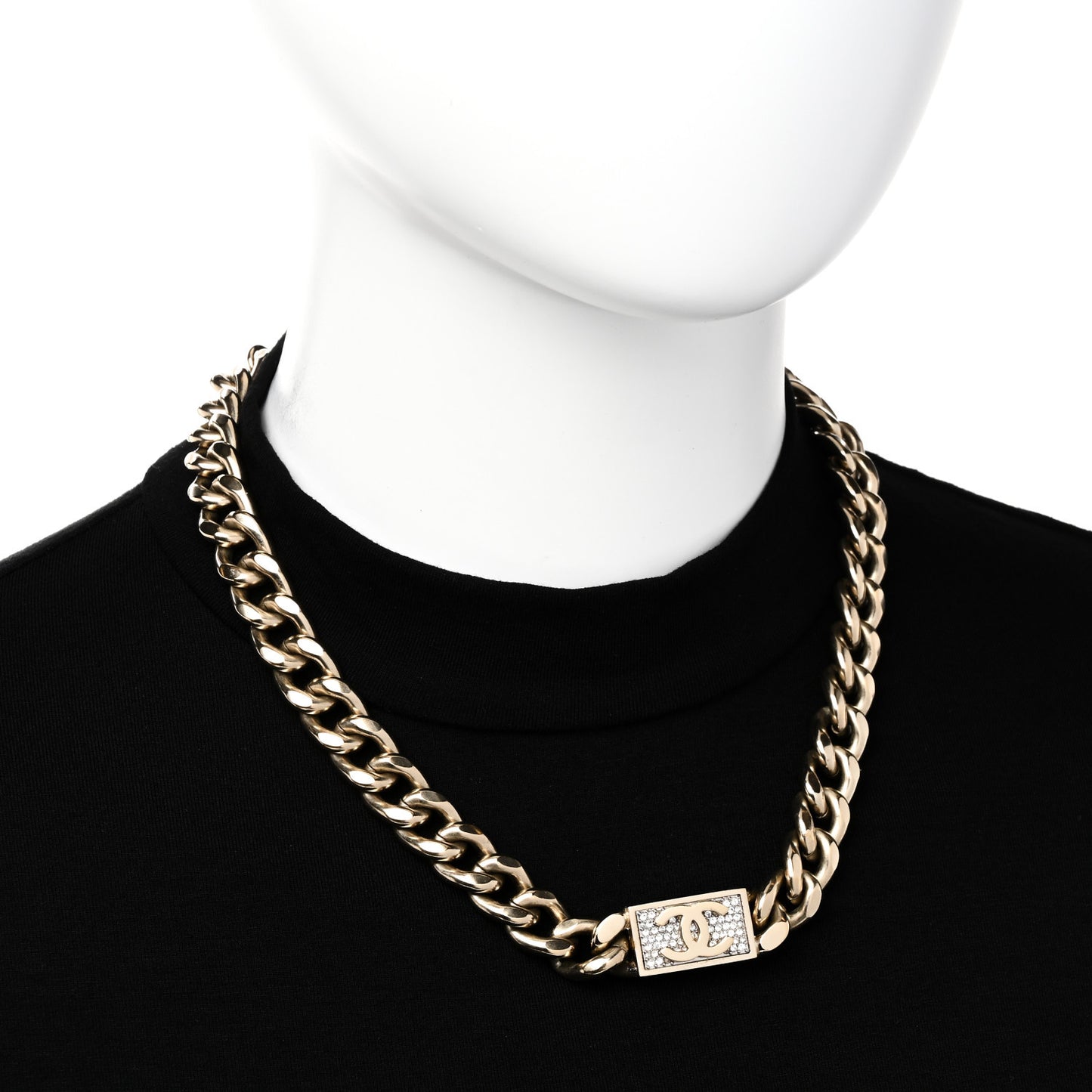 Crystal Chain Link CC Choker Necklace Gold
