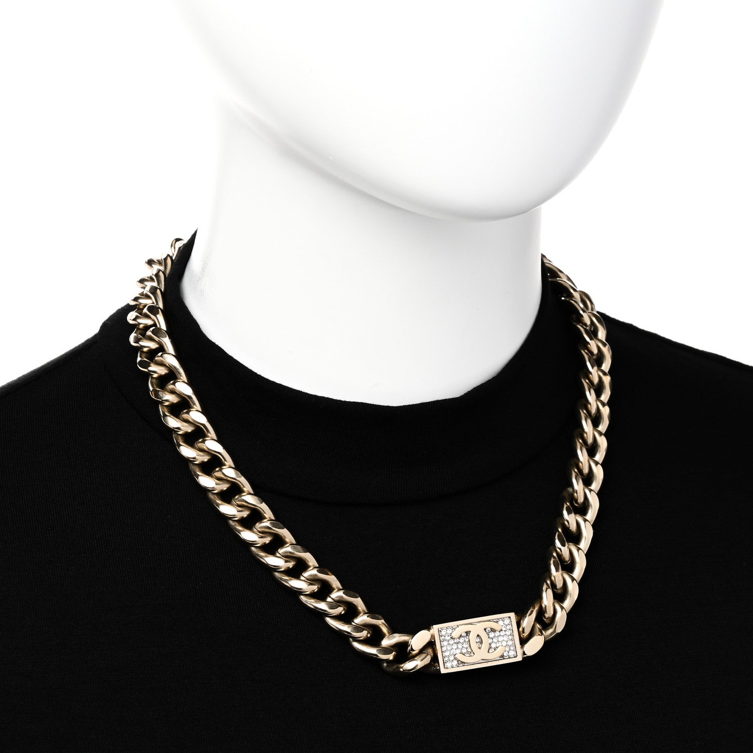 Chanel Crystal Chain Link CC Choker Necklace Gold 2 of 6