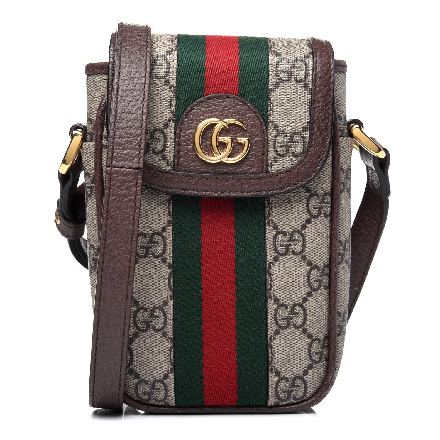 Gucci GG Supreme Monogram Web Ophidia Phone Crossbody Bag Beige New Acero 1 of 17