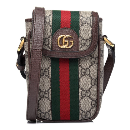 Gucci GG Supreme Monogram Web Ophidia Phone Crossbody Bag Beige New Acero 1 of 17
