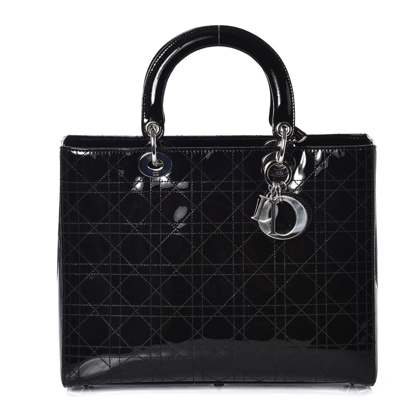 Patent Cannage Stitched Large Lady Dior Black