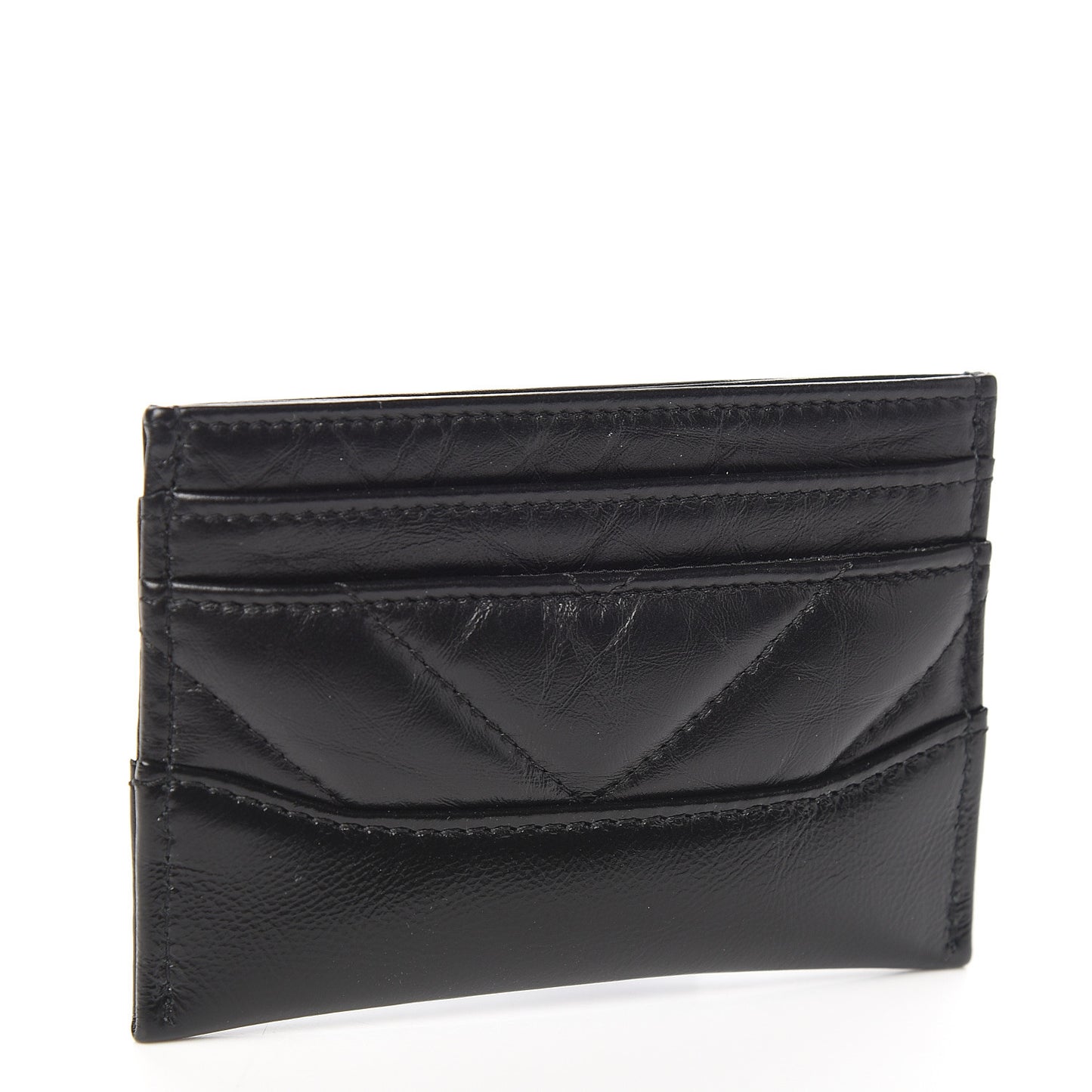Aged Calfskin Chevron Quilted Gabrielle Card Holder Black