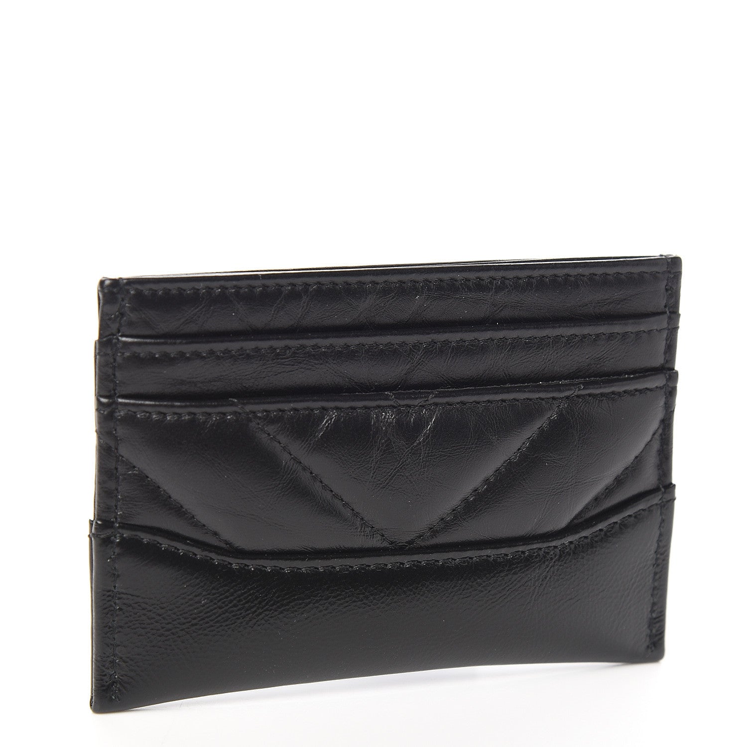 Chanel Aged Calfskin Chevron Quilted Gabrielle Card Holder Black 2 of 8