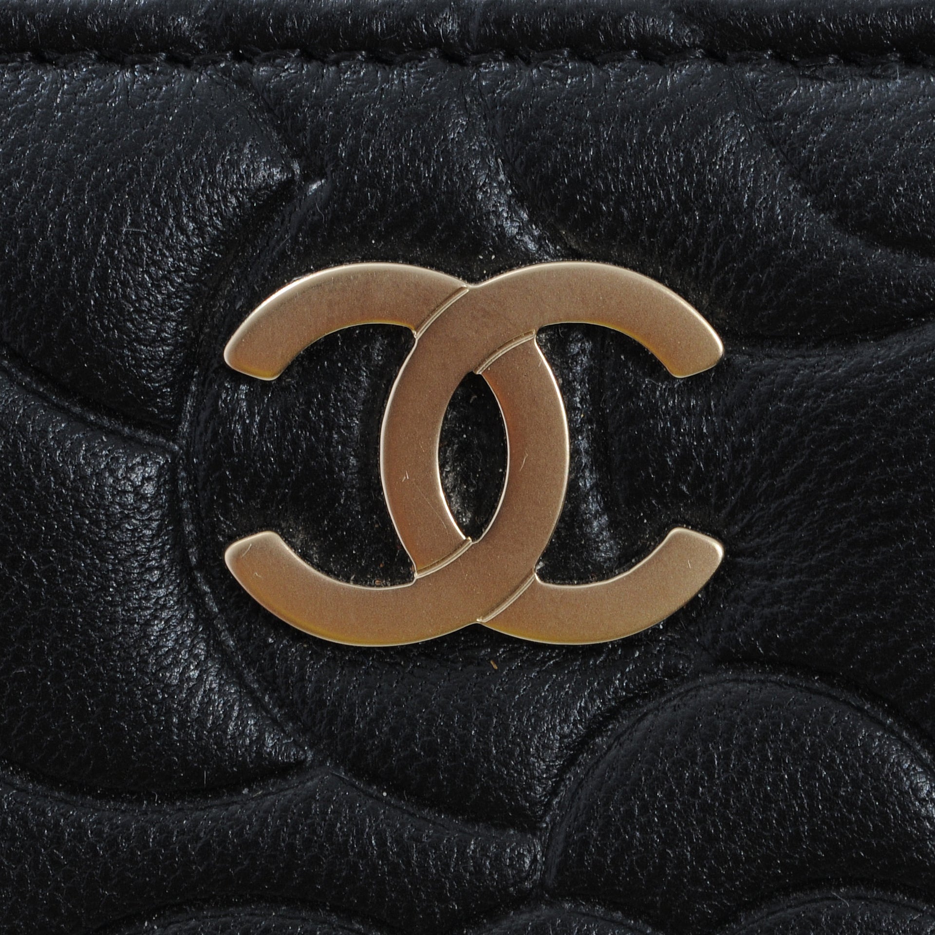 Chanel Lambskin Camellia Embossed Large Zip Around Gusset Wallet Black 3 of 8