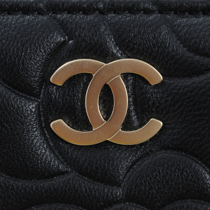 Chanel Lambskin Camellia Embossed Large Zip Around Gusset Wallet Black 3 of 8