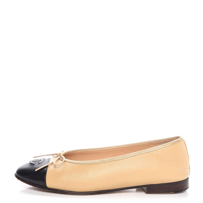 Chanel Lambskin Cap Toe Ballerina Flats 35.5 Beige Black 1 of 11
