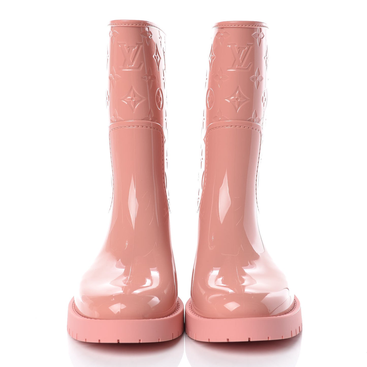 Rubber Embossed Monogram Drops Flat Half Boots 39 Pale Pink