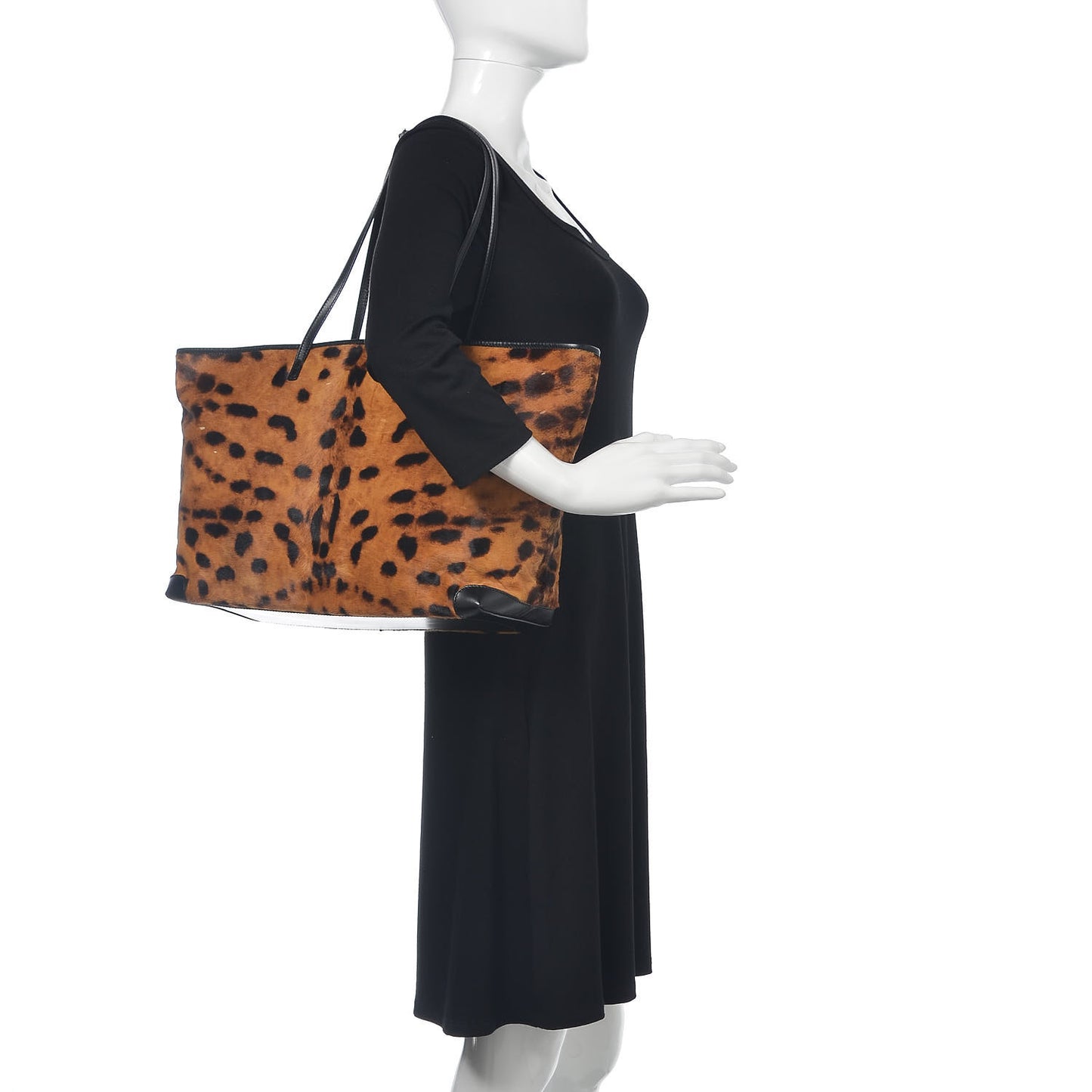 Calf Hair Leopard Print Medium Roll Tote Brown