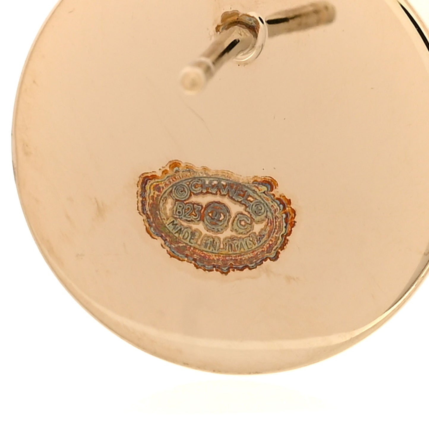 Metal Enamel CC Round Earrings Black Gold