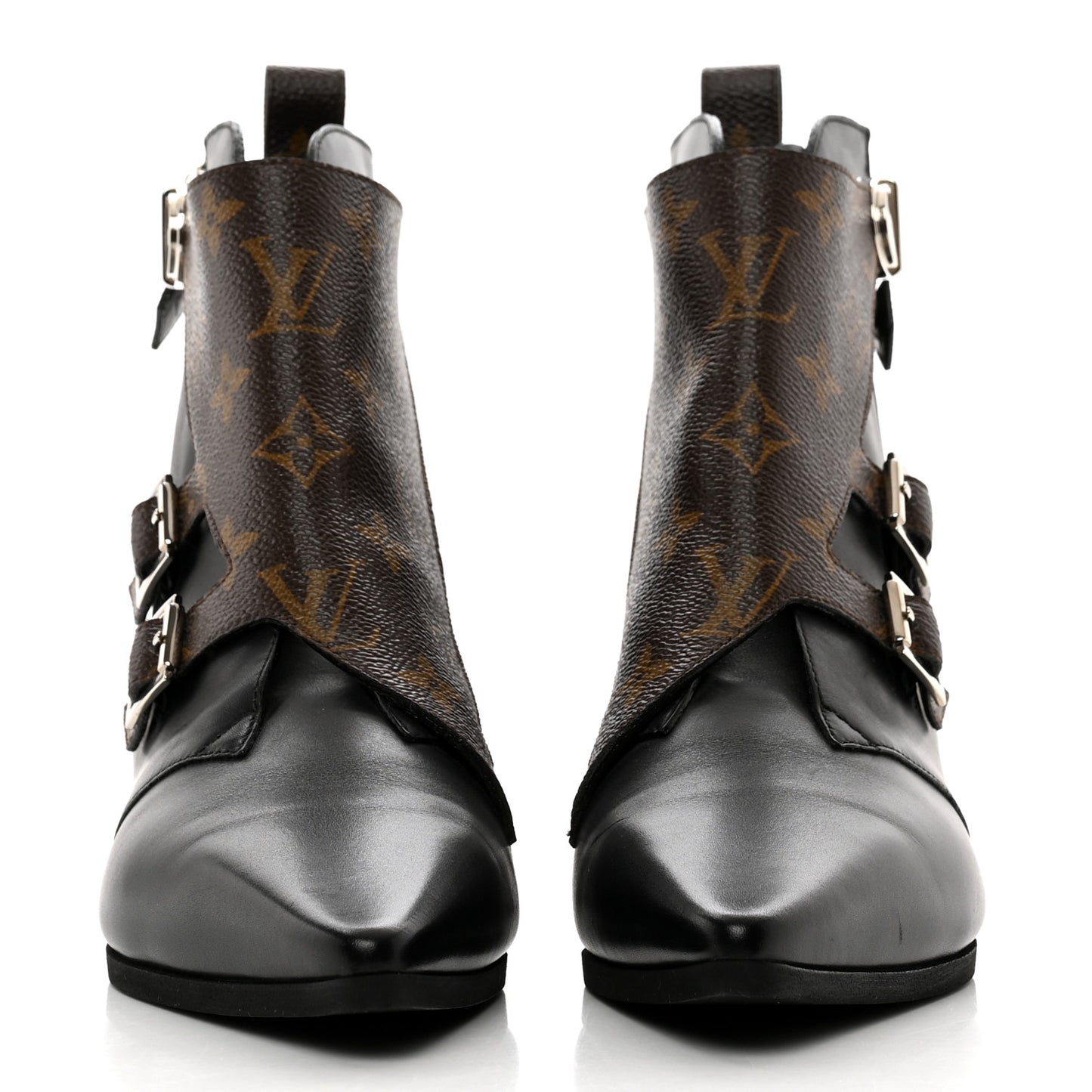 Calfskin Monogram Jumble Flat Ankle Boots 38 Black
