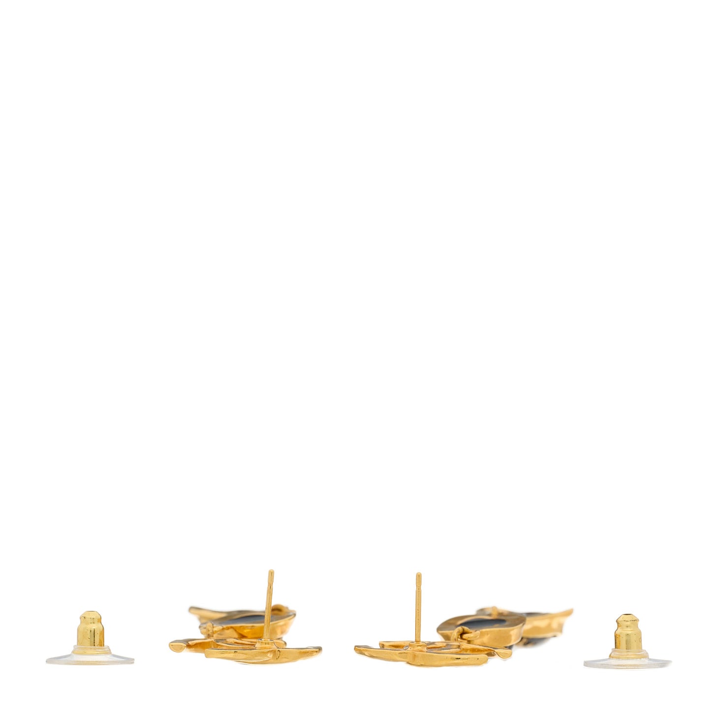 Resin CC Drop Earrings Gold Black